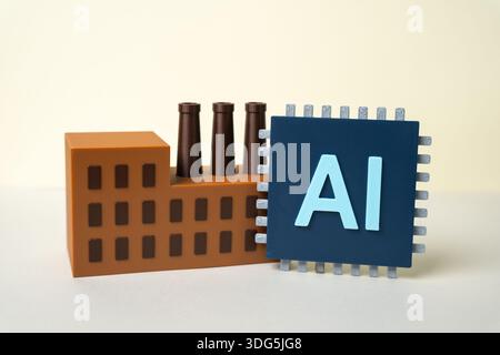AI-powered factory and microchip. Automation and modernization of production with the introduction of artificial intelligence. Smart manufacturing, ef Stock Photo