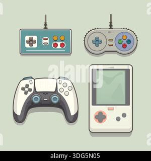 retro and modern game controllers in set Stock Vector