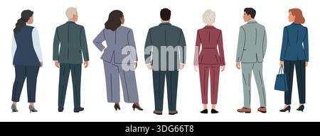 Set of diverse business people rear view Stock Vector