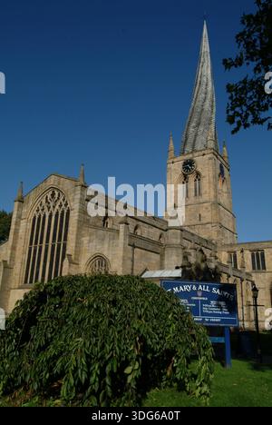 St Marys church crooked spire, Chesterfield historic market town in Derbyshire. - Chesterfield - Derbyshire, United Kingdom : May 2022 Stock Photo