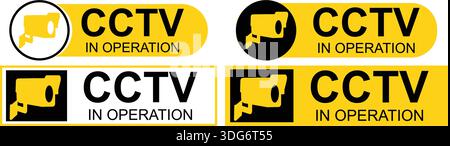 CCTV in operation warning labels and badges with surveillance camera symbols Stock Vector