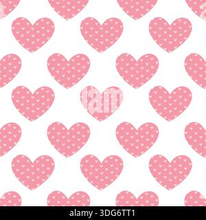 Seamless Pink Heart Pattern with Small Hearts in Cute Flat Style Stock Vector