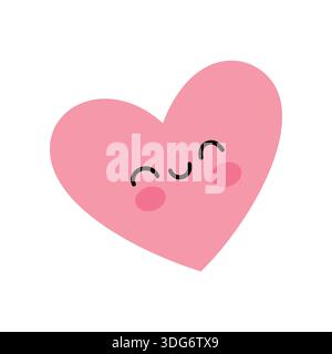 Cute Pink Heart with Smiling Face in Kawaii Flat Style Stock Vector