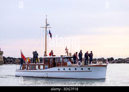 Breda, a member of the Association of Dunkirk Little Ships (ADLS) and part of the flotilla of 52 Dunkirk Little Ships leaving Ramsgate harbour for the Stock Photo