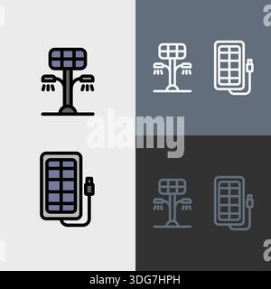 Sustainable renewable energy symbol or clipart set - filled and outlined symbols. Stock Vector