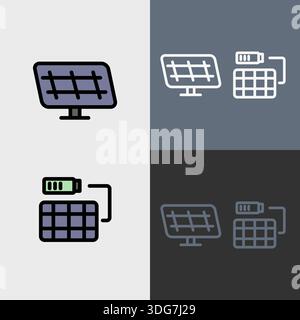 Sustainable renewable energy symbol or clipart set - filled and outlined symbols. Stock Vector