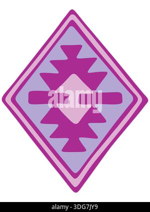 A symmetrical purple geometric symbol inspired by traditional Serbian Pirot rug weaving heritage, featuring authentic Balkanfolk art tribal motifs. Stock Photo
