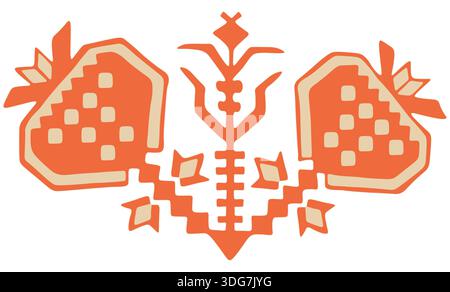 Authentic orange symbol from Pirot kilim weaving heritage, representing longevity and strength through symmetrical Balkan folk art geometric tribal sh Stock Photo