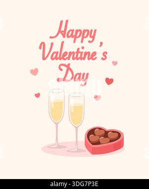 Valentine Champagne Glasses Chocolate Illustration Stock Vector