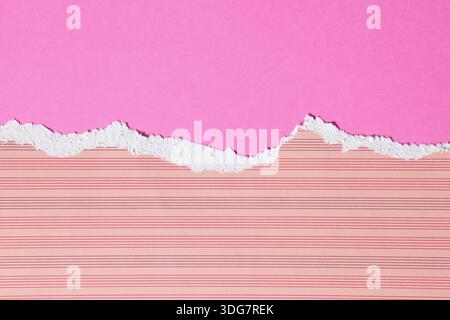 pink color piece of paper with irregular, ripped, and torn edges background. The rough, jagged edges of the texture paper Stock Photo