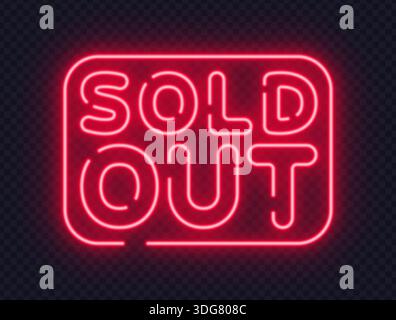 Red neon sold out sign in bold vector style, perfect for sales campaigns and product availability messages. Bright glow clearly signals no stock left. Stock Vector