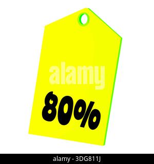 Bright yellow price tag showing a 100 percent discount, isolated on a white background. Vector-style illustration ideal for marketing, retail promotio Stock Photo