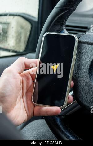 Bar, Montenegro, 12 January 2026, Smartphone navigator Yandex Maps app for driver Stock Photo