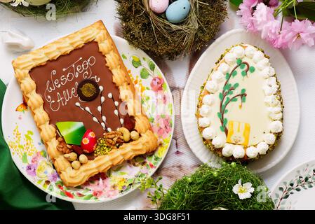 Traditional Polish Easter pastry Mazurek on an Easter background. selective focus Stock Photo