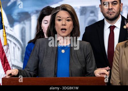 Washington, DC, USA. 15th Jan, 2026. United States Representative Angie Craig (Democrat of Minnesota), the first openly LGBT  member of Congress makes remarks in the US Capitol in Washington, DC, USA, on January 15, 2026. Credit: Andrew Thomas/CNP/dpa/Alamy Live News Stock Photo