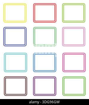 Colorful Rounded Square Frames Set – Multicolor Outline Border Collection Stock Vector