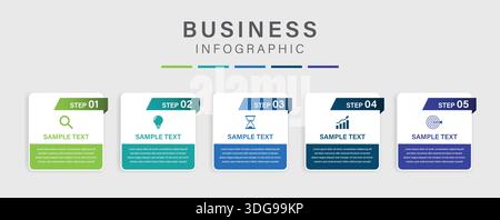 5 process infographic labels with icons design template. Planning, Marketing, Strategy and Business presentation. Vector illustration. Stock Vector
