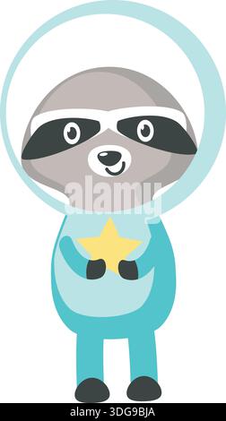 Cartoon cute raccoon in cosmonaut spacesuit vector Stock Vector
