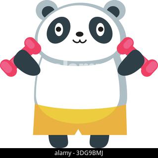 Panda animal training with dumbbells vector icon Stock Vector
