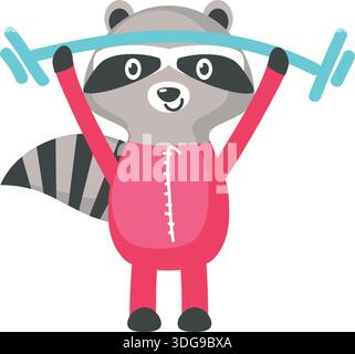Raccoon animal training with barbell vector icon Stock Vector