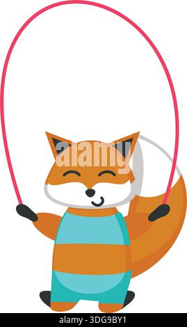 Fox jumping on rope vector cartoon cute character Stock Vector