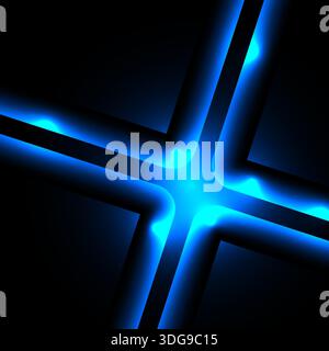 Abstract blue neon cross glowing on dark metallic background futuristic technology and gaming design for modern digital banners and scifi wallpaper Stock Vector