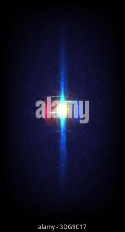 Futuristic digital network background featuring vibrant neon light burst and neural connection lines for high tech concept and innovative scientific r Stock Vector