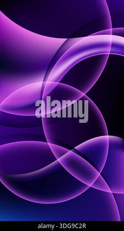 Abstract futuristic background with vibrant purple translucent spheres and glowing neon curves on dark violet backdrop digital tech design Stock Vector