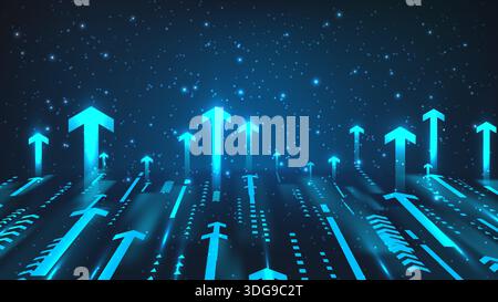 Futuristic technology background with neon blue arrows moving up symbolizing successful corporate strategy financial profit and digital innovation Stock Vector