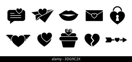Set of valentines day icons for love and wedding design elements. Stock Vector