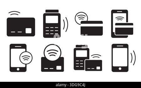 Contactless payment icons and wireless transaction for modern payment. Stock Vector