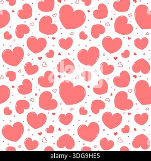 Cute hearts pattern, pink ans white vector seamless background. Illustrated heart shapes symbol of love and Valentines Day February 14 celebration. Ro Stock Vector