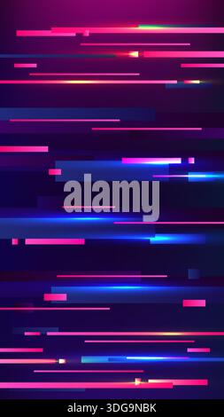 Futuristic Neon Light Streaks Background featuring Pink and Blue Horizontal Lines with Glitch Effect Stock Vector