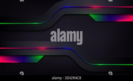neon light abstract background featuring sleek black layers and vibrant glowing lines for technology banner gaming header and futuristic electronic sp Stock Vector