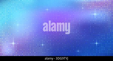 Abstract blue and purple pixel gradient with sparkles. Vector realistic illustration of video screen background with mosaic texture, shimmering aurora color particles, shimmering led display pattern Stock Vector