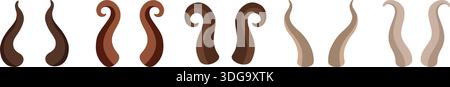 Set of curled horns. Flat vector cartoon illustration collection for fantasy, tribal or decorative designs Stock Vector