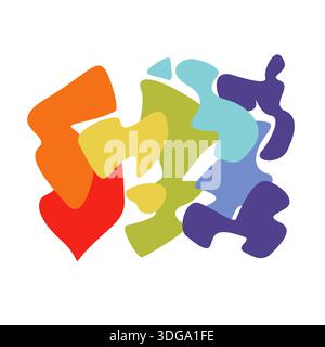 Playful rainbow geometric abstraction in red, orange, green, blue, violet puzzle-like shapes. Vector composition for modern art posters, collage-style Stock Vector