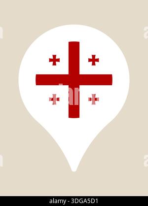 Georgian National Flag within a Map Pointer Symbolizing Travel, Destination, and Geography in a Simple Vector Design.. Stock Vector