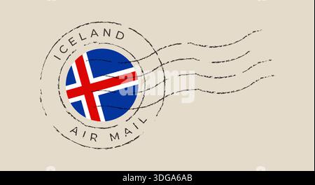 Iceland flag postal stamp cancellation mark on vintage paper for air mail and international travel, a retro design.. Stock Vector