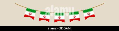 Iranian flag bunting garland hanging on a string for a patriotic national day celebration and festive event decoration.. Stock Vector