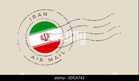 Iran flag air mail postmark vector stamped on a letter with a distressed, grunge effect for travel concepts.. Stock Vector