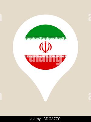Iran flag featured inside a map pin location marker icon, representing travel and geography in a modern vector style.. Stock Vector