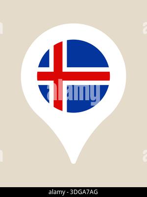 Iceland flag within a map location pin, a modern vector icon representing a national travel destination for tourism.. Stock Vector