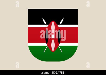 Patriotic Kenya Flag vector shield illustration with traditional Maasai spears, a proud symbol of African national identity.. Stock Vector