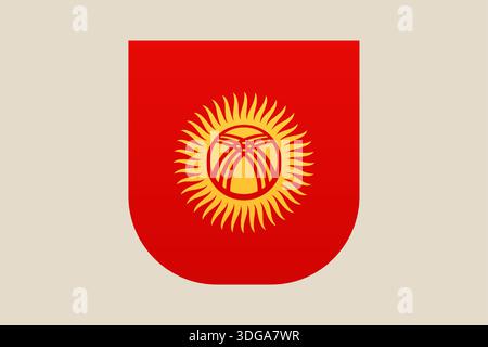 Kyrgyzstan National Flag displayed within a simple shield emblem, a patriotic vector icon for Asian country representation.. Stock Vector