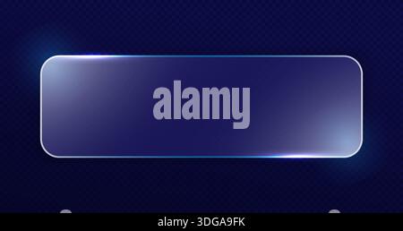 Transparent frosted glass rectangle. Glassmorphism element in dark blue colors for modern UI design elements and minimalist layouts. Glass texture icon. Vector Stock Vector