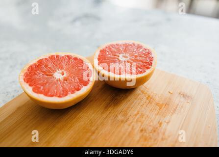 Ruby Red Grapefruit Sliced in Half Stock Photo