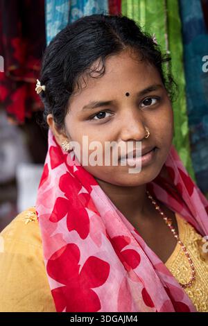 Portrait of a young Indian woman in rural Odisha, India Stock Photo
