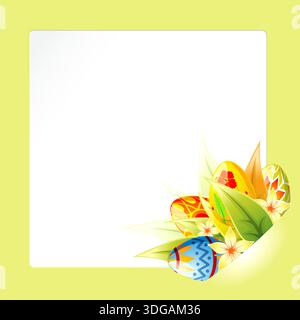 Easter Frame with Sheet of white paper for your text or photos, mounted in pocket, vector template Stock Vector