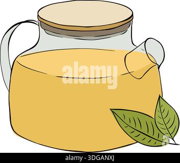 A complete collection of traditional Japanese matcha green tea ceremony elements including a teapot whisk powder and prepared tea. composition hand dr Stock Vector